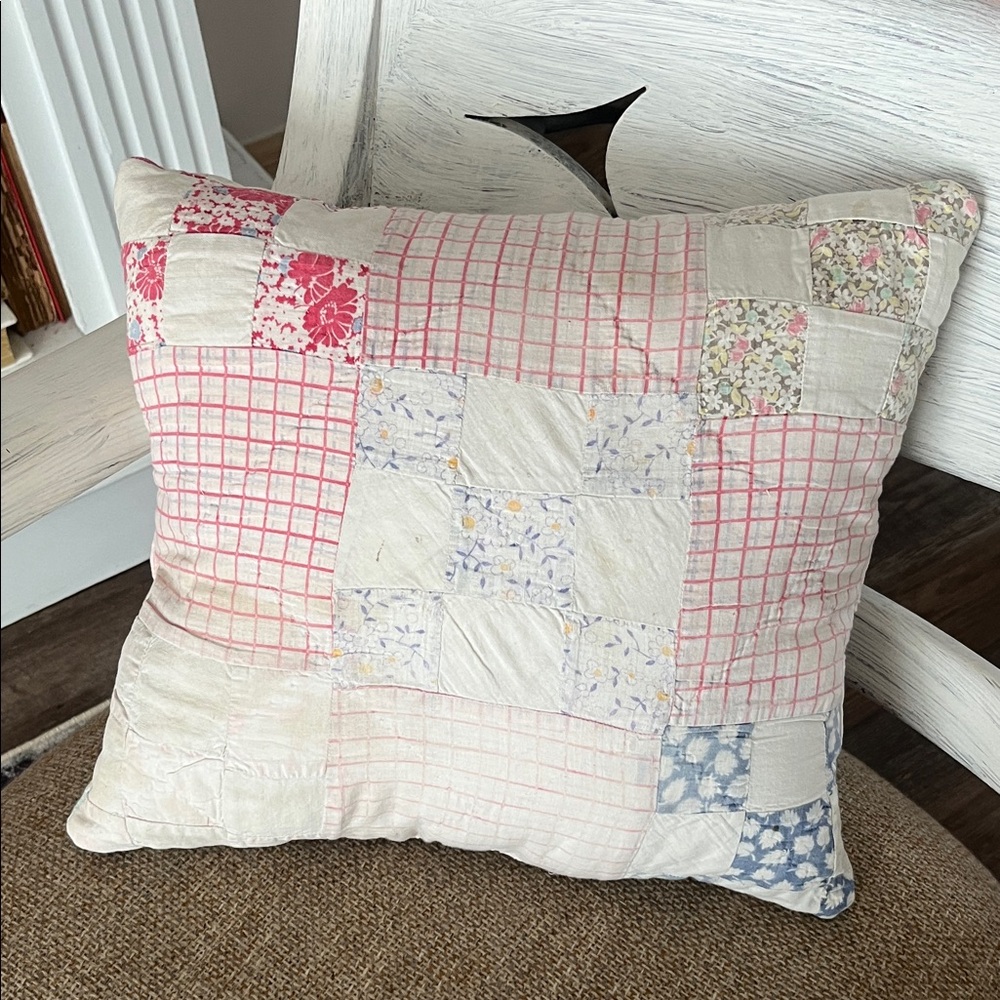 Patchwork Vintage quilt Throw Pillow in Pink & Cream